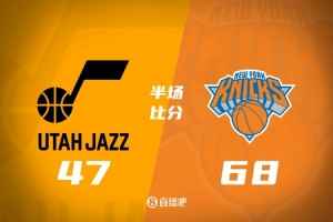 半场战报-尼克斯4人得分上双68-47领先爵士 乔治12分苦撑