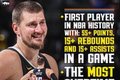 约基奇昨天通过得分和助攻合计贡献96分 NBA历史第三高