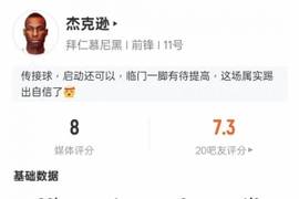 杰克逊本场数据：造红点+1进球2关键传球，评分8.0
